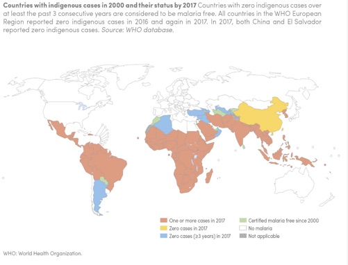 Carte indiquant le nombre de cas de paludisme dans le monde
